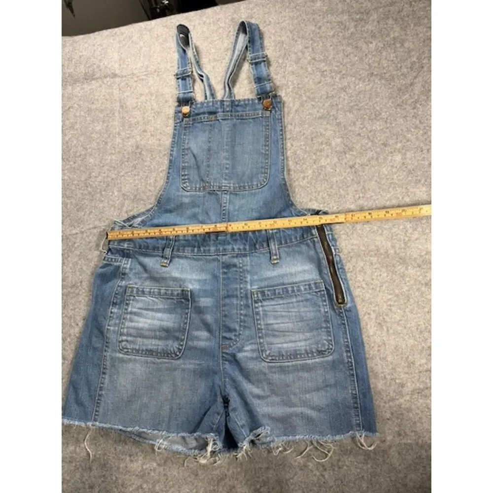 Madewell Denim Short Overalls Women's S Blue 100% Cotton Raw Hem Bib Shortalls